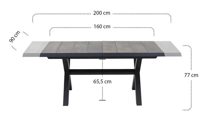 Siena Garden Sincro Tisch, ausziehbar, 160/200x90 cm – Aluminium (matt anthrazit) & Keramik (washed-grey)