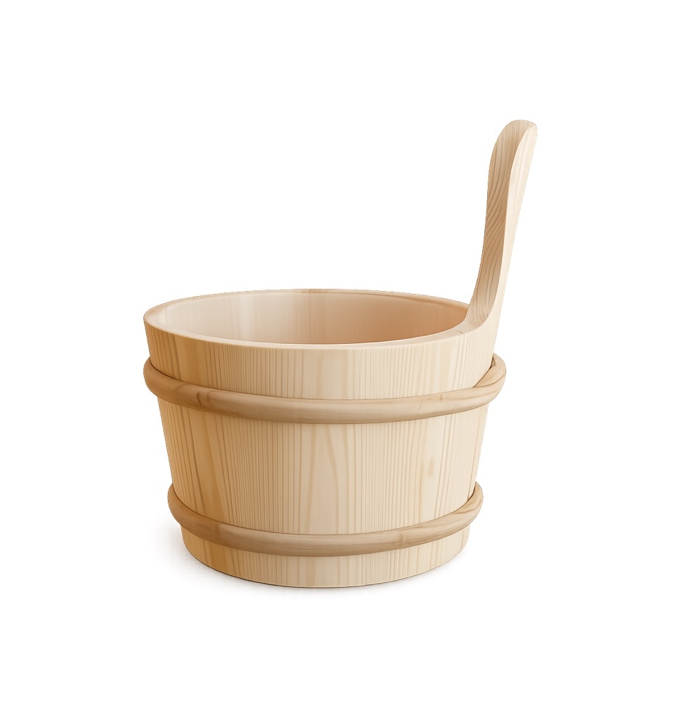 Harvia Sauna-Set Basic Aufgusseimer mit Saunakelle und Sanduhr aus Holz