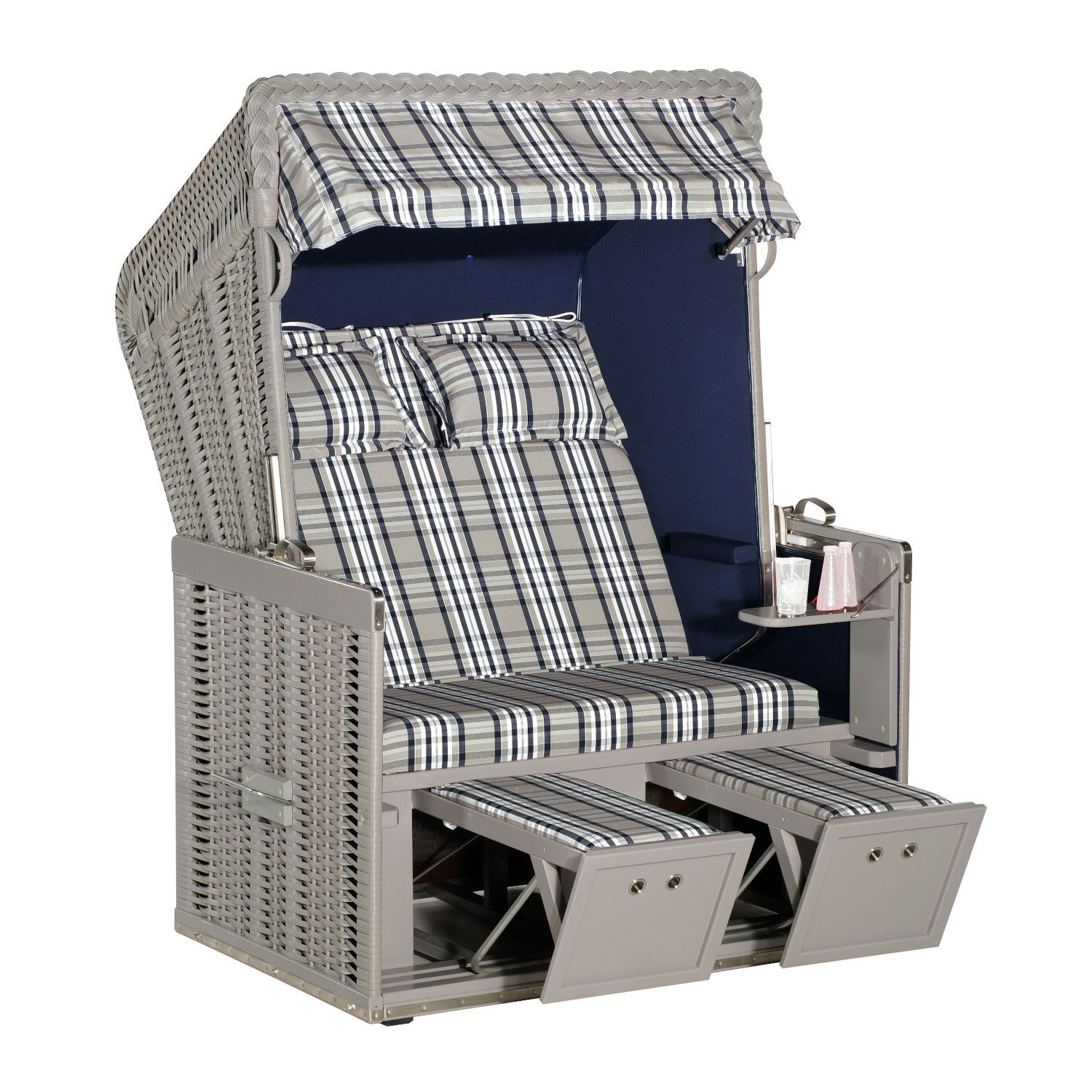 Sonnenpartner Konsul 2-Sitzer Strandkorb Halbliegemodell taupe/modena blau