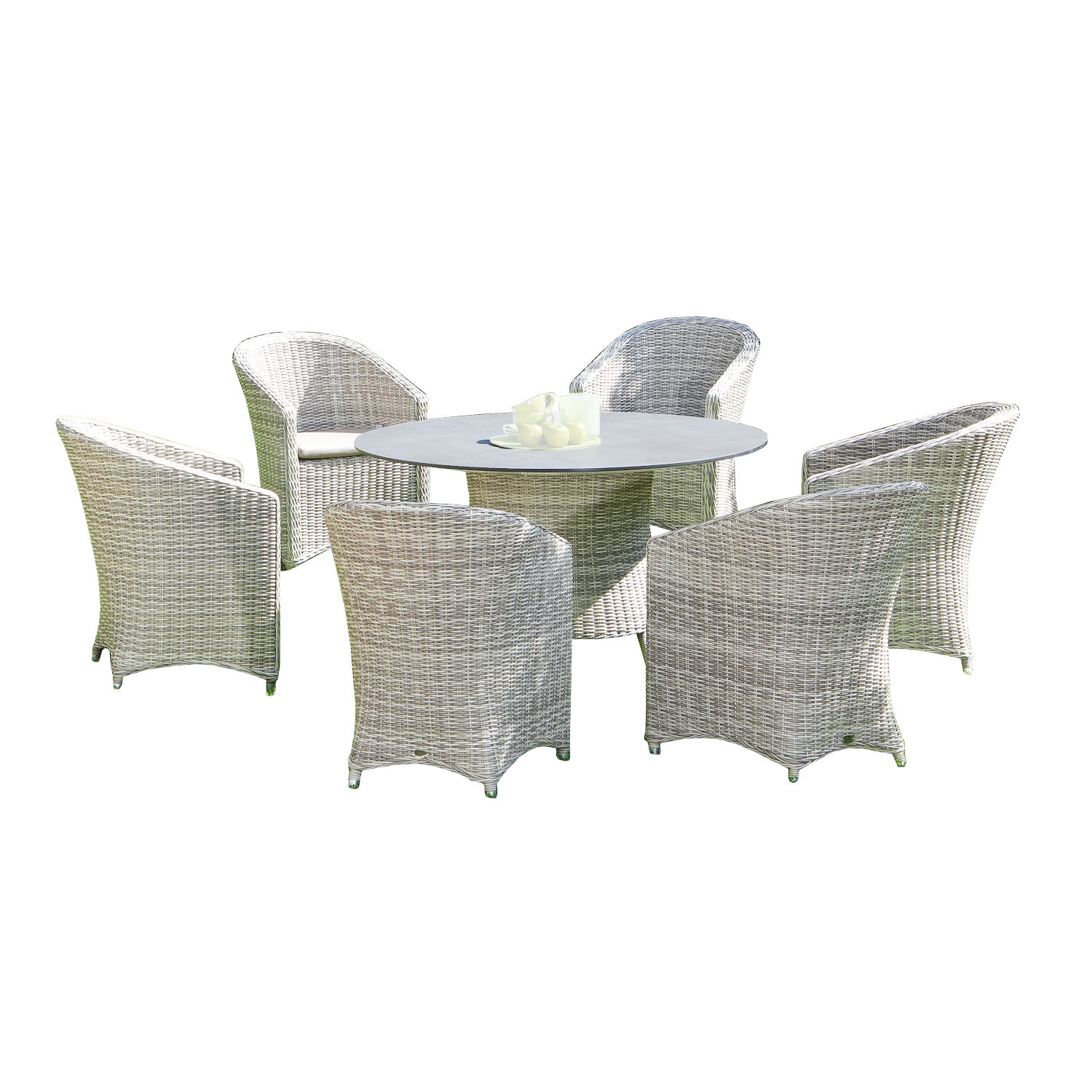 Sonnenpartner Solana & Base 7-teilige Sitzgruppe Polyrattan Ø134 cm white-coral