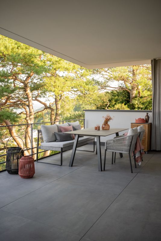 Stern Bank Tammo 3-Sitzer Aluminium anthrazit Kordel Stone Kissenset 100% Polyacryl perlgrau
