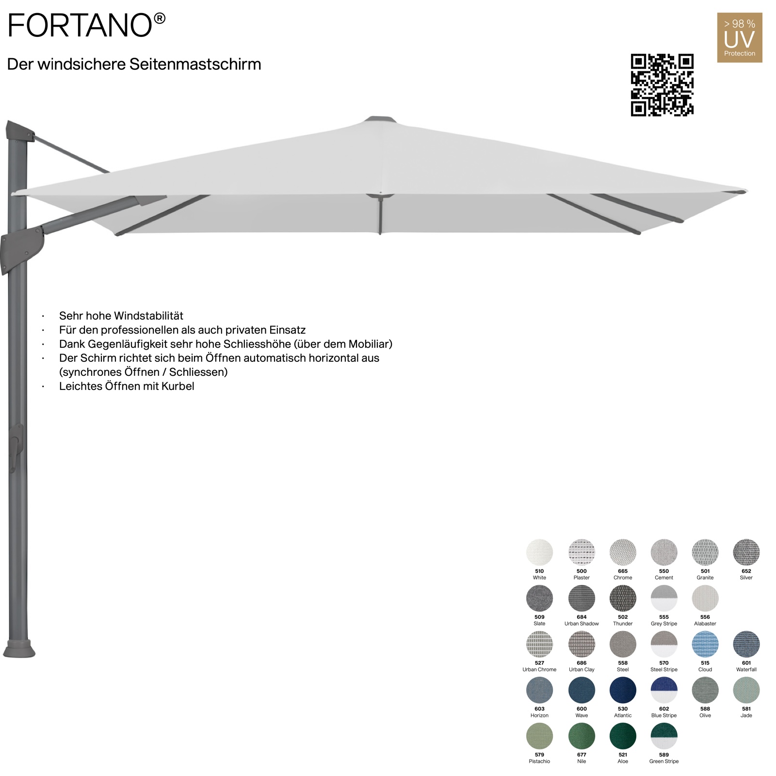 GLATZ Sonnenschirm FORTANO® Ampelschirm 300 x 300 cm 100 % Polyacryl in 27 Farbvarianten