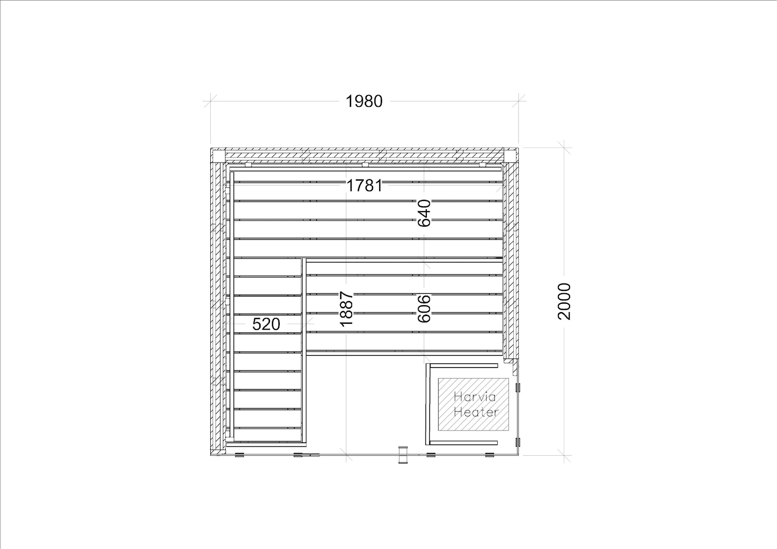 Harvia Block Right Large Saunakabine Design-Sauna aus Thermo-Erle 198x200x210cm inkl. LED Beleuchtung