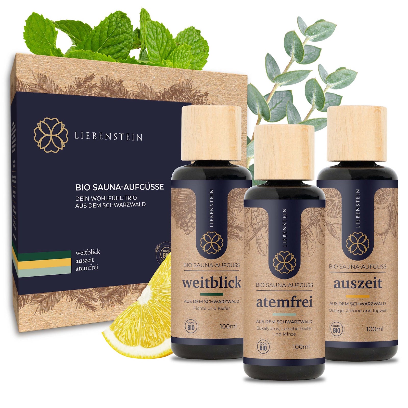 Liebenstein BIO Saunaaufguss SET “Wohlfühl-Trio” - 3x 100ml Sauna Aufguss