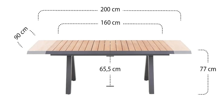 Siena Garden Tirana Dining Tisch, ausziehbar 200/260x100 cm – Aluminium (matt anthrazit) & FSC-Teak