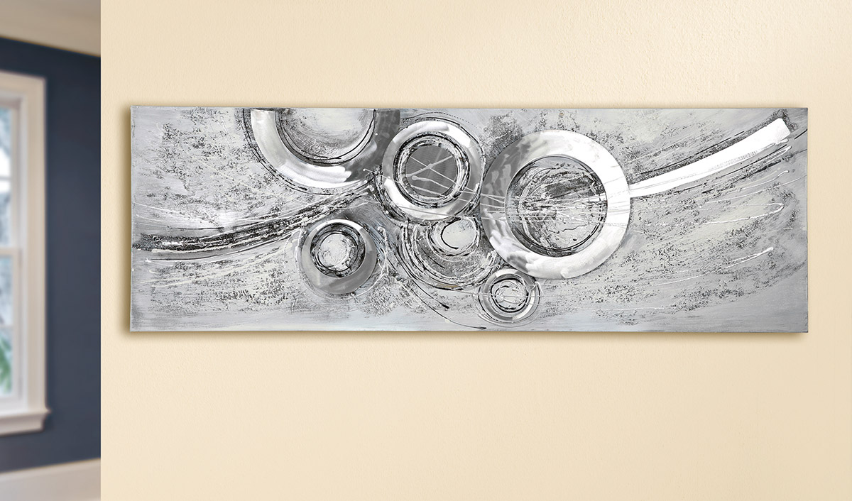 GILDE Bild, rechteckig, "Circles", Aluminium, Holz, grau, VE 1, L. 2 cm, B. 150 cm, H. 50 cm