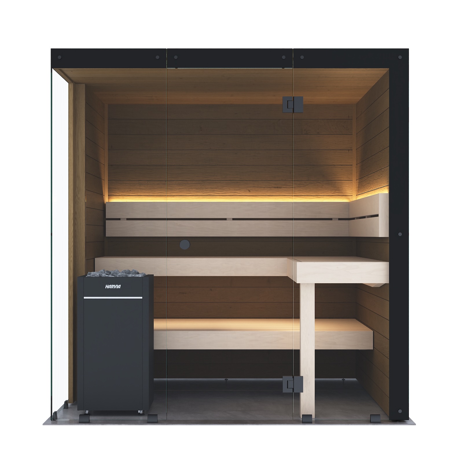 Harvia Block Left Medium Saunakabine Design-Sauna aus Thermo-Erle 198x160x210cm inkl. LED Beleuchtung
