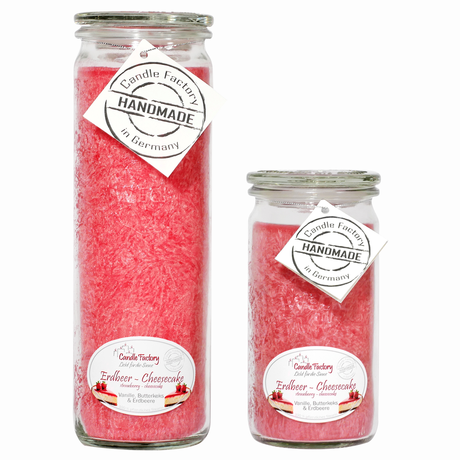 Candle Factory Kerzen-Set Erdbeer-Cheesecake Big + Mini Jumbo Duftkerze Dekokerze