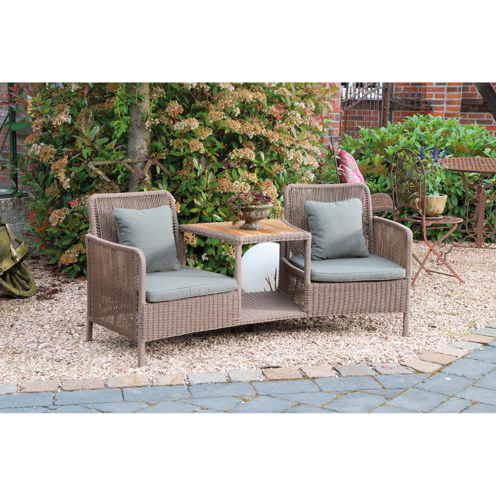 Sonnenpartner Luna Duo-Loungesessel mit Tisch Alu mit PE-Bespannung natural honey
