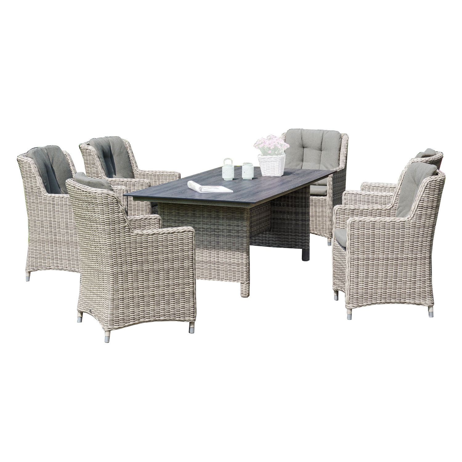 Sonnenpartner Avatar&Base 7-teilige Sitzgruppe 160x90cm HPL-Tischplatte white-coral