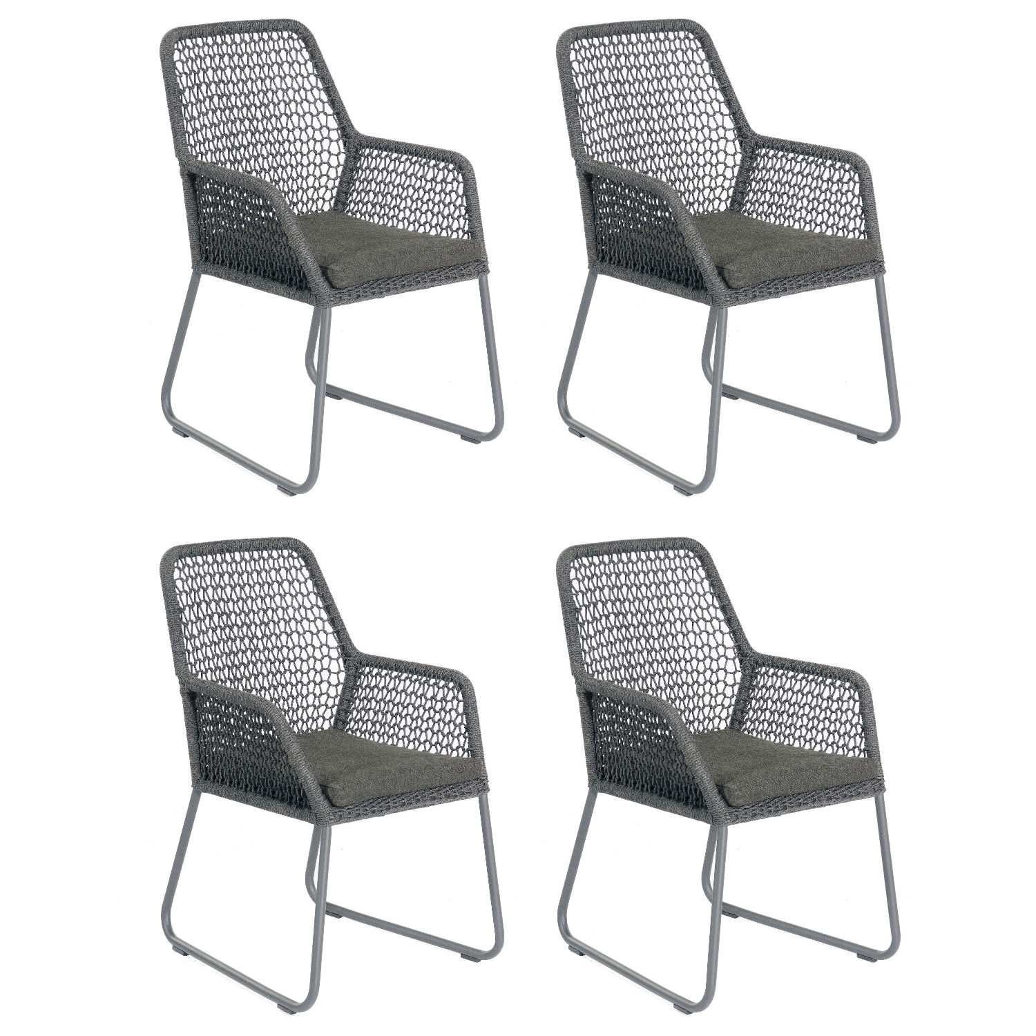 Sonnenpartner Poison 4er-Set Gartensessel Gartenstuhl Alu mit Polyrope dunkelgrau