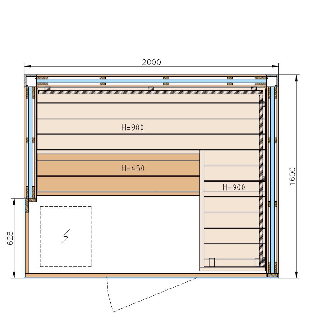 Harvia Block Left Medium Saunakabine Design-Sauna aus Thermo-Erle 198x160x210cm inkl. LED Beleuchtung