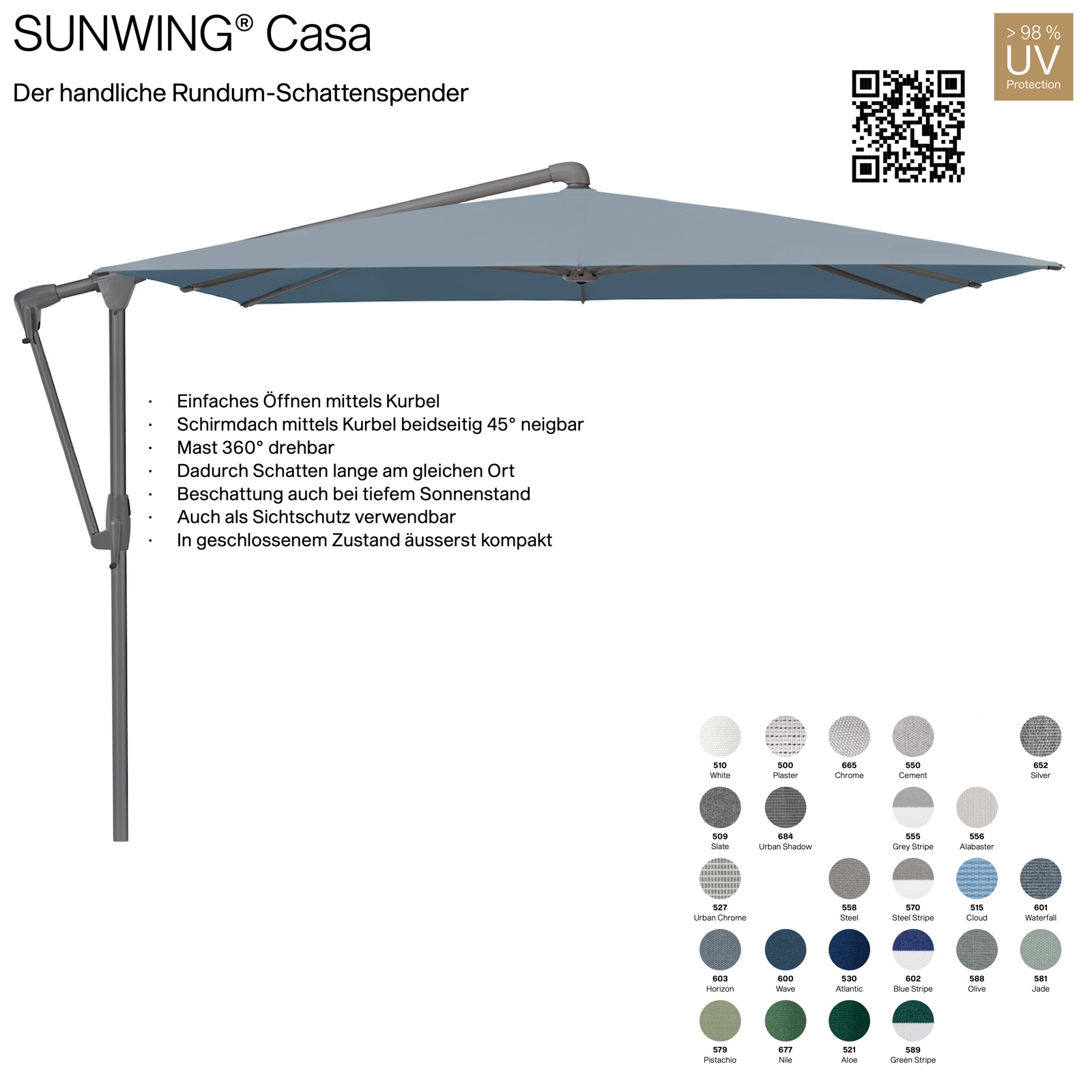 GLATZ Sonnenschirm SUNWING® CASA rechteckig 300 x 240 cm Gestell anthrazit in 24 Farbvarianten