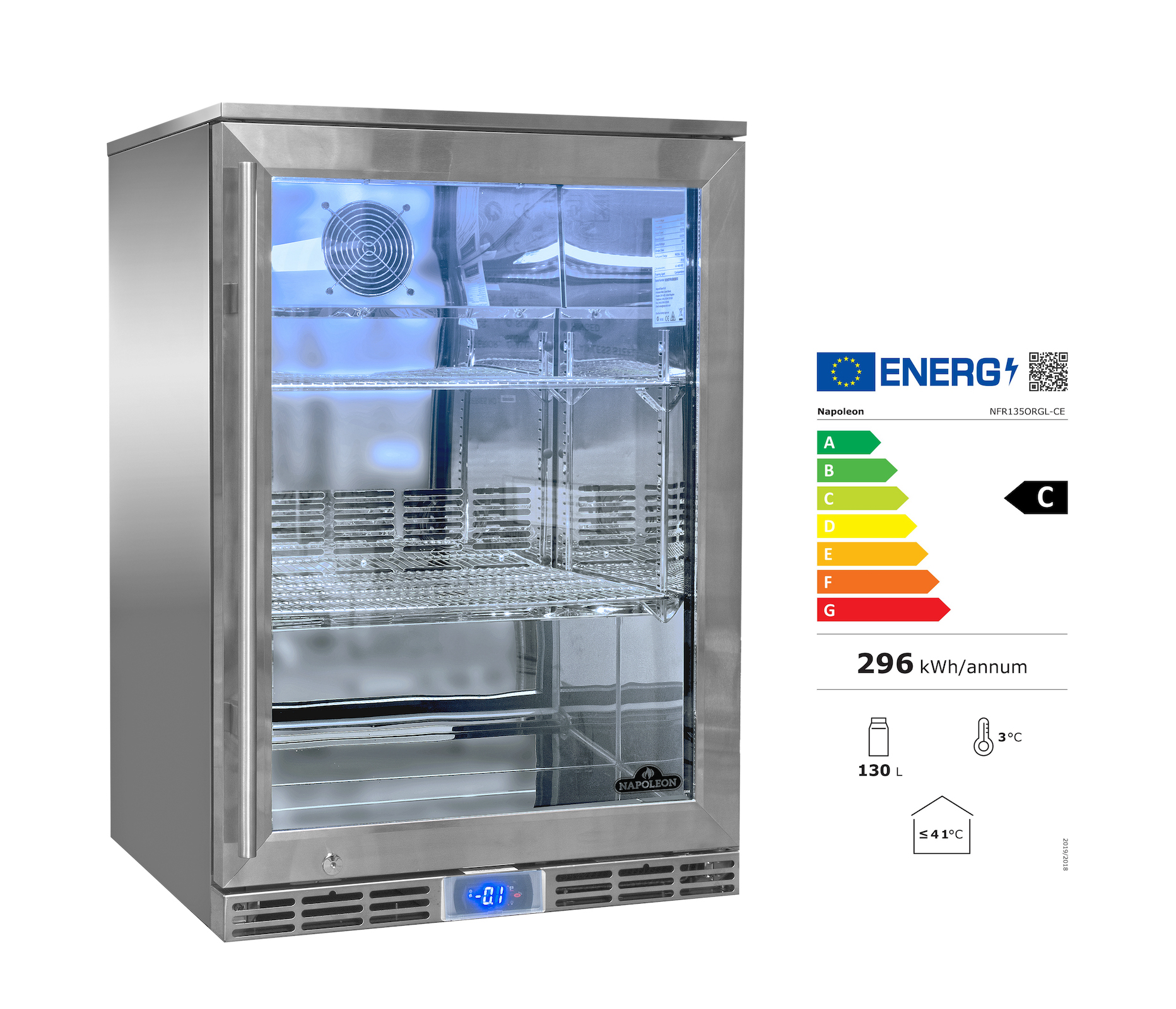 Napoleon Edelstahl Outdoor Kühlschrank 135 Liter rechtsdrehende Tür EEK: C / Spektrum: A bis G