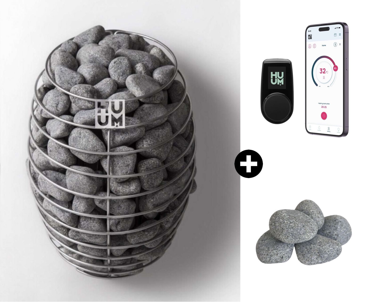 HUUM Drop 9 Saunaofen inkl. UKU WiFi Saunasteuerung und 60 kg Saunasteine