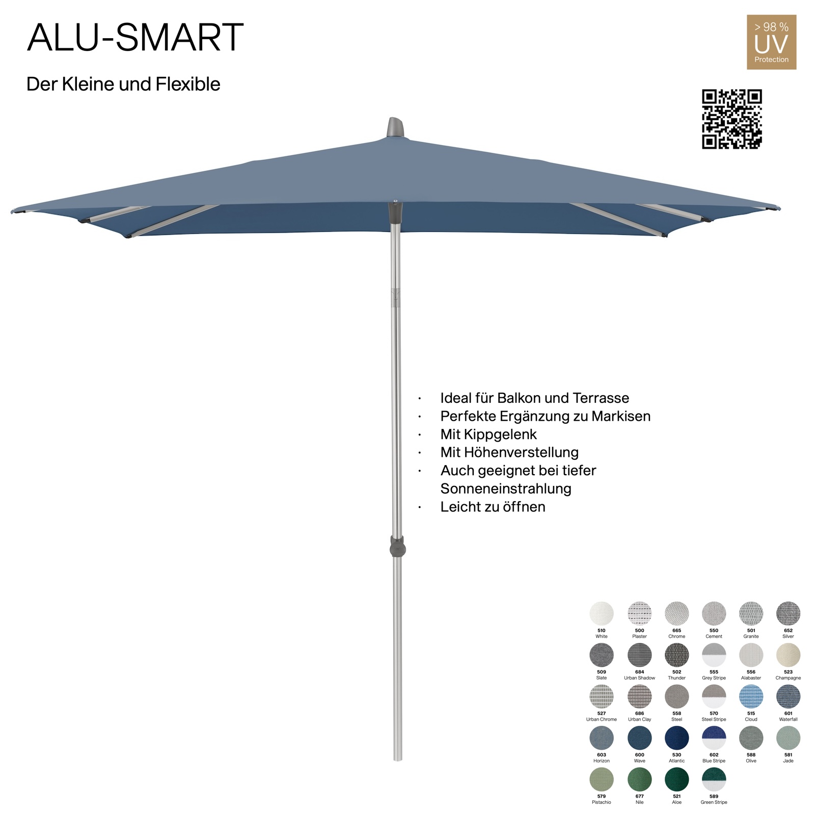 GLATZ Sonnenschirm ALU-SMART 250 x 200 cm Gestell natureloxiert Stoff 100 % Polyacryl verschiedene Farben