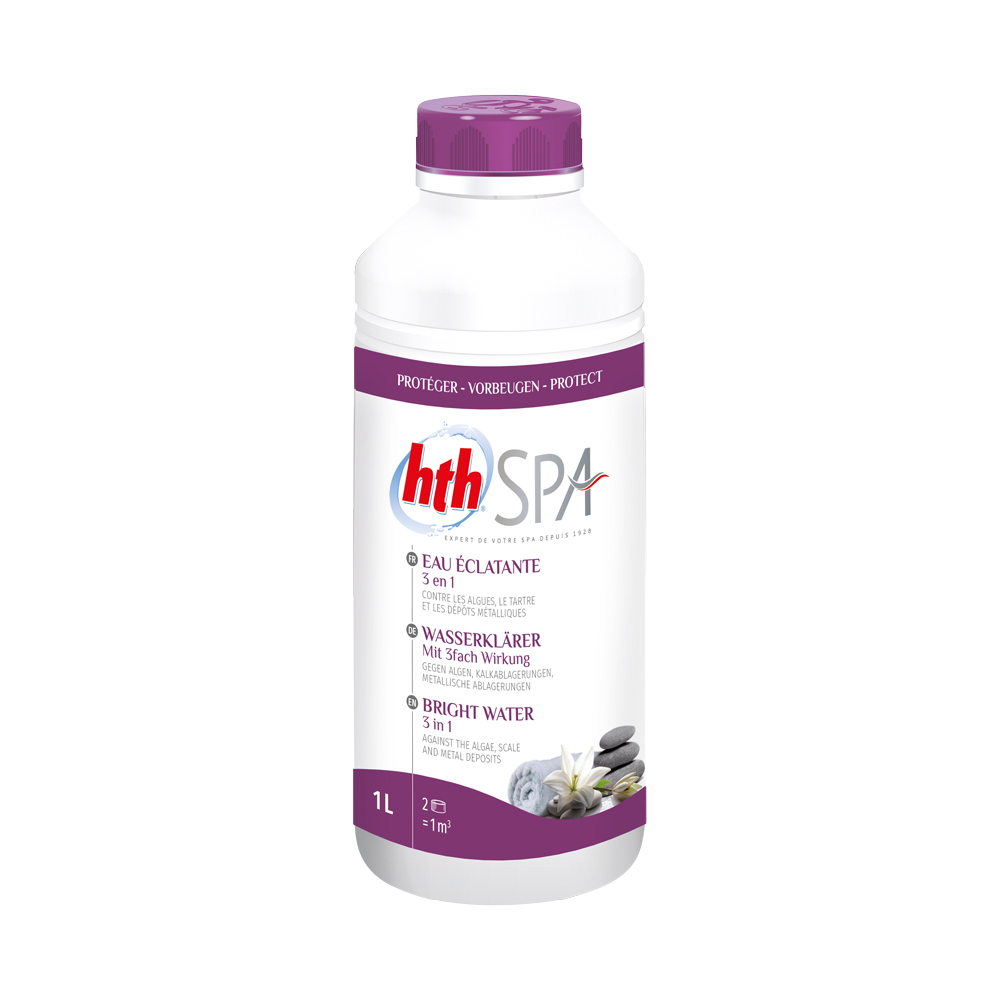 hth Spa Wasserklärer 1 L (1000 ml) gegen Algen, Kalk und metallische Ablagerungen für Whirlpools und Spas