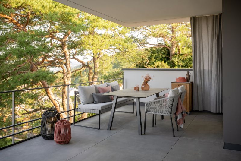 Stern Bank Tammo 3-Sitzer Aluminium anthrazit Kordel Stone Kissenset 100% Polyacryl perlgrau