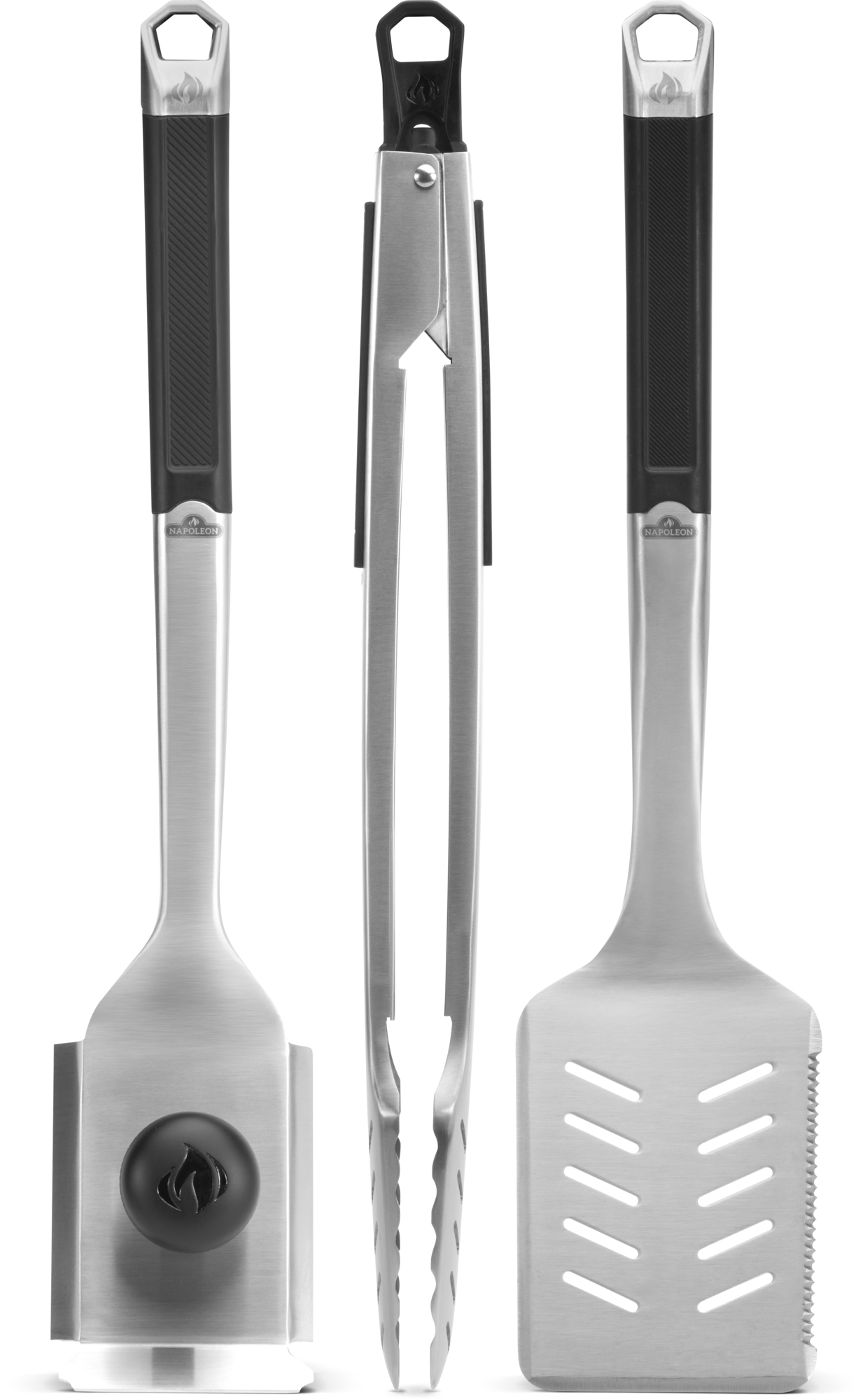 Napoleon PRO Grillbesteckset 3-teilig aus Edelstahl Grillzange, Wender und Grilllbürste GATL006