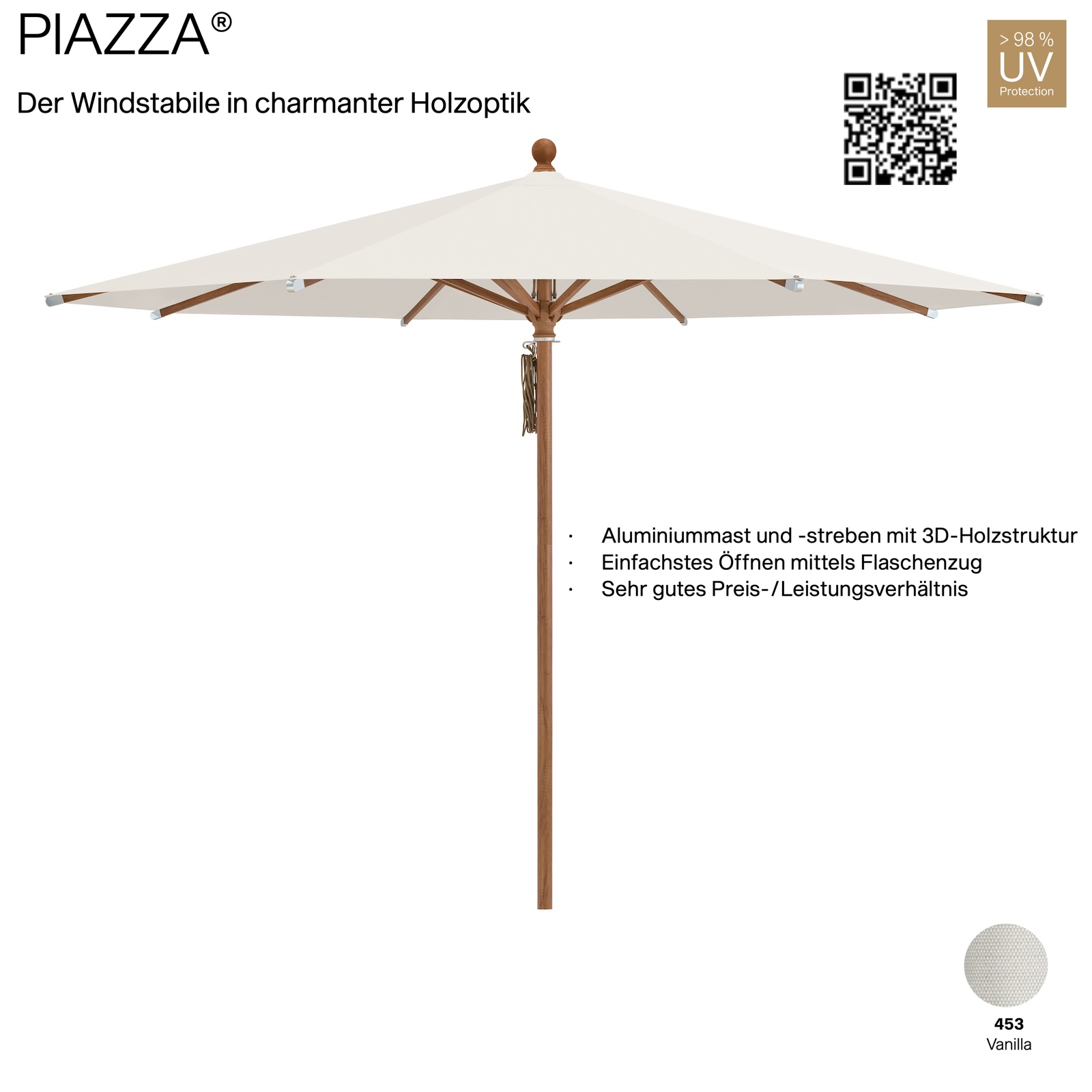 GLATZ Sonnenschirm PIAZZA rund 250 cm Mittelmastschirm Stoffqualität 4 Farbe 453 Vanilla