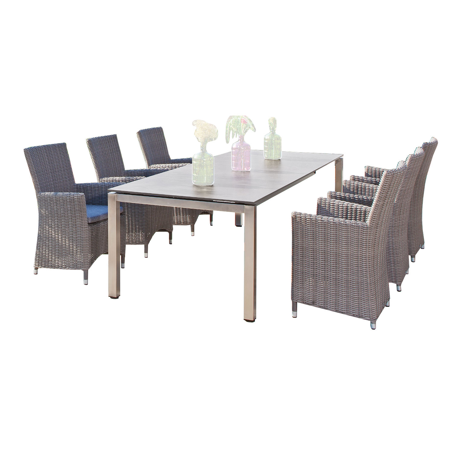 Sonnenpartner Ikarus & Base 7-teilige Sitzgruppe 200x100 cm Edelstahl stone-grey