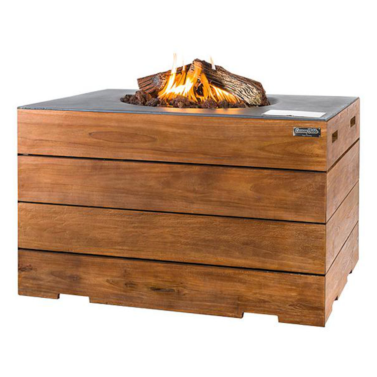 Happy Cocooning Mania Lounge&Dining Feuertisch rechteckig Teakholz/grau 19,5 kW