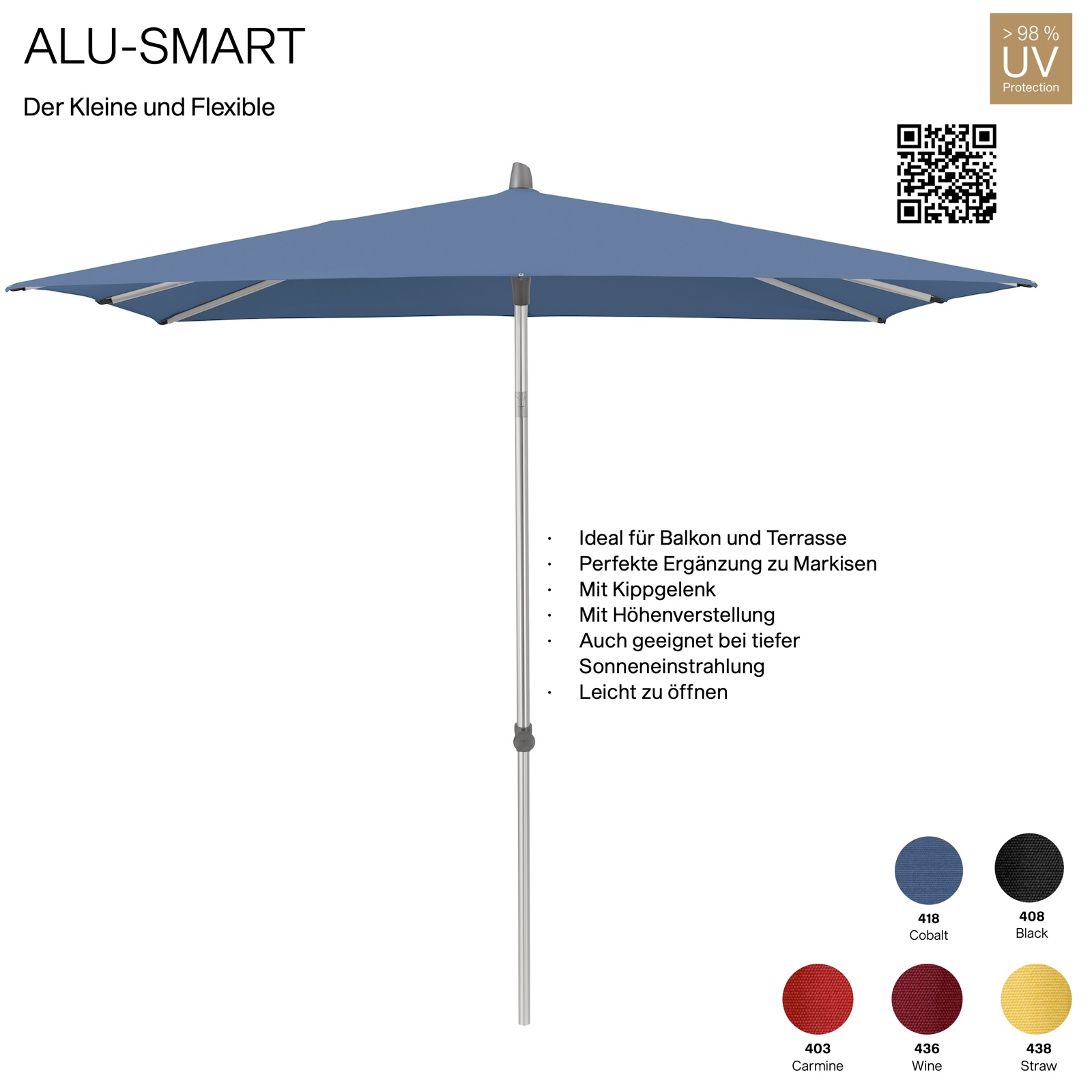 GLATZ Sonnenschirm ALU-SMART 240 x 240 cm Gestell natureloxiert in 5 Farben