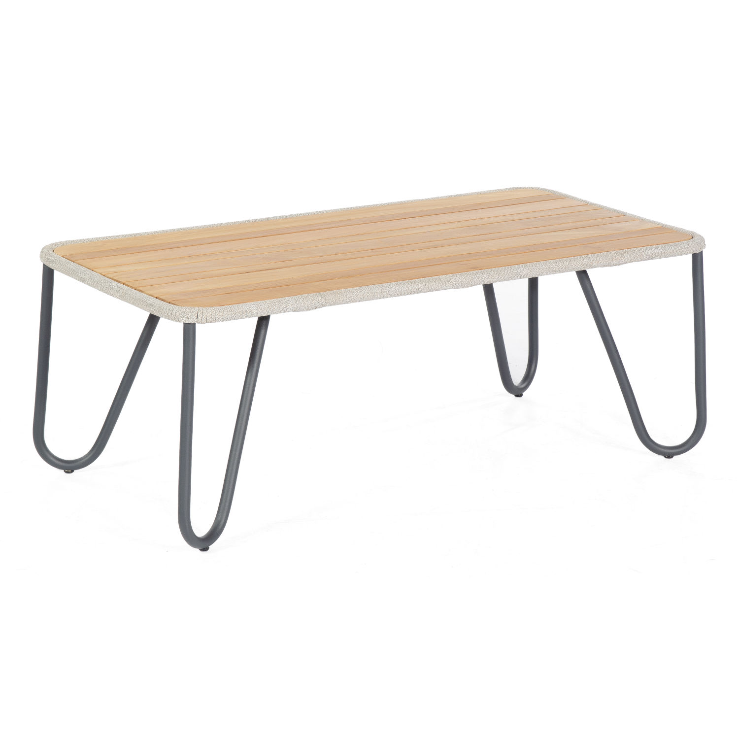 Sonnenpartner Loungetisch Charité silbergrau 120x60 cm Alu/Teakholz/Polyrope