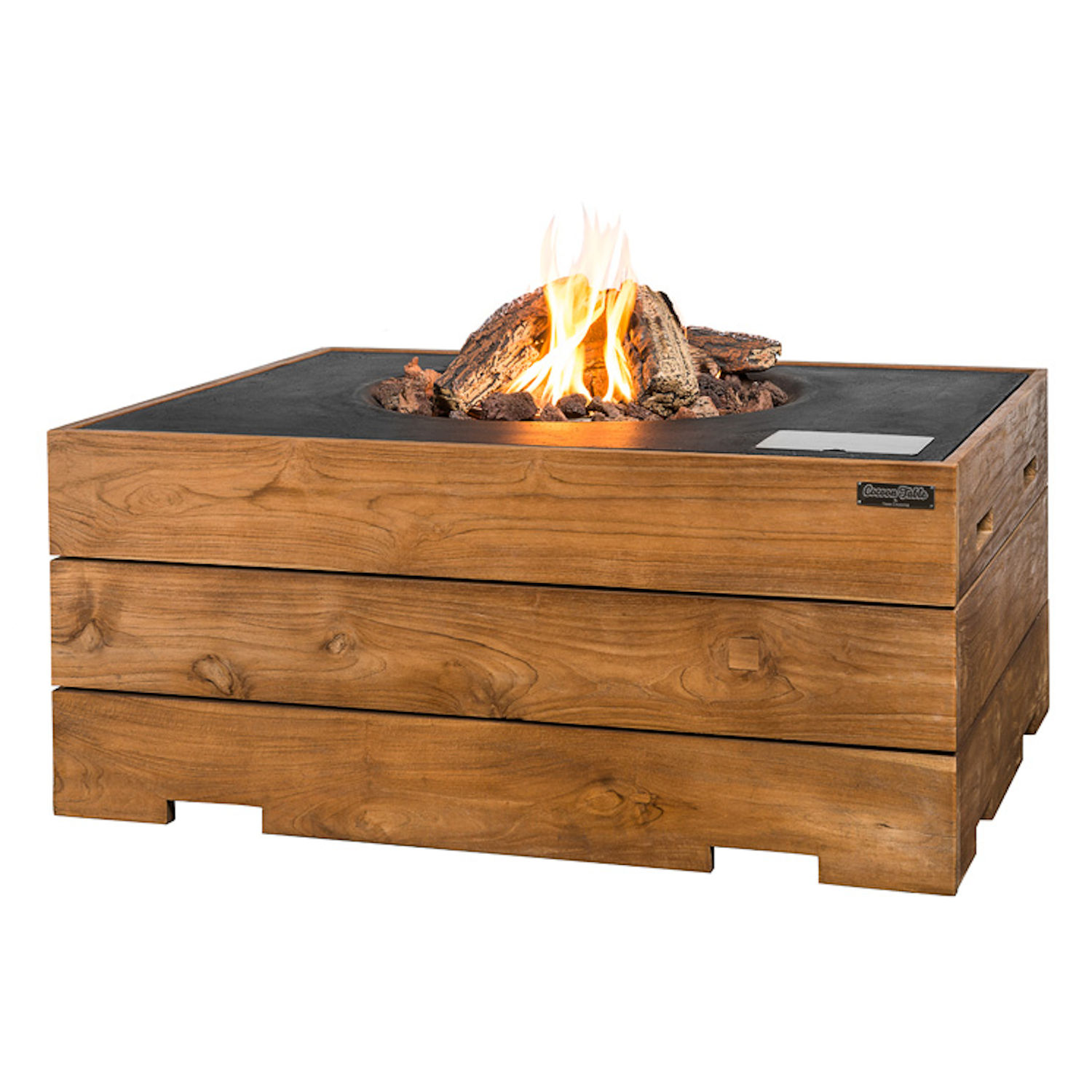 Happy Cocooning Mania Feuertisch 19,5 kW rechteckig 107x80x46 cm Teakholz/schwarz