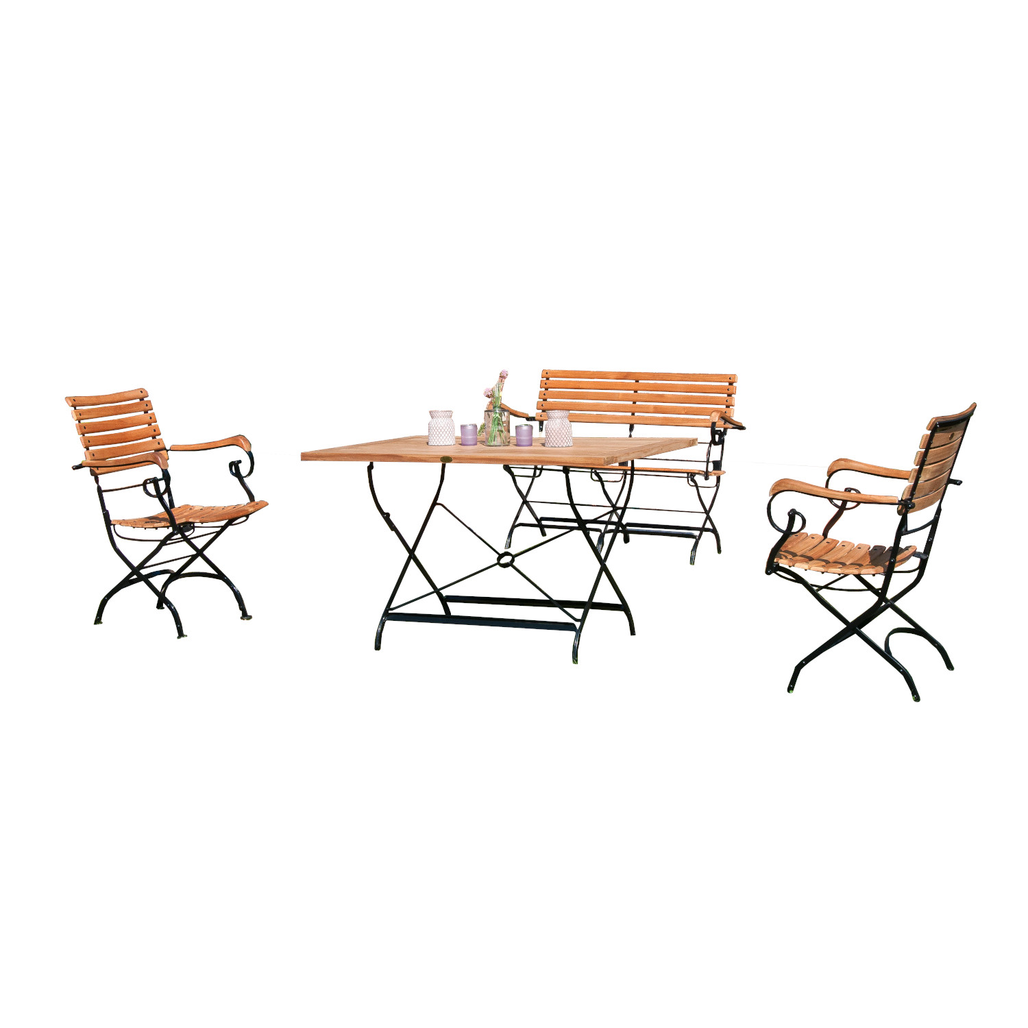 Sonnenpartner 4-teilige Sitzgruppe Oxford 120x80 cm Teakholz und Eisen schwarz Gartentisch klappbar