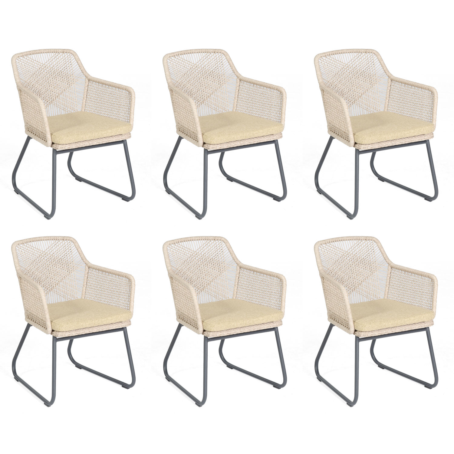 Sonnenpartner Couture 6er Set Gartensessel Gartenstuhl white-shell Alu/Polyrattan