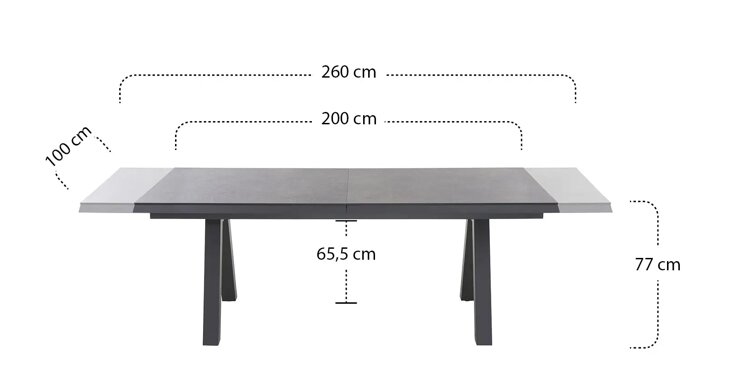 Siena Garden Tirana Dining Tisch, ausziehbar – 200/260 x 100 cm, Aluminium (matt anthrazit) & HPL Ferro