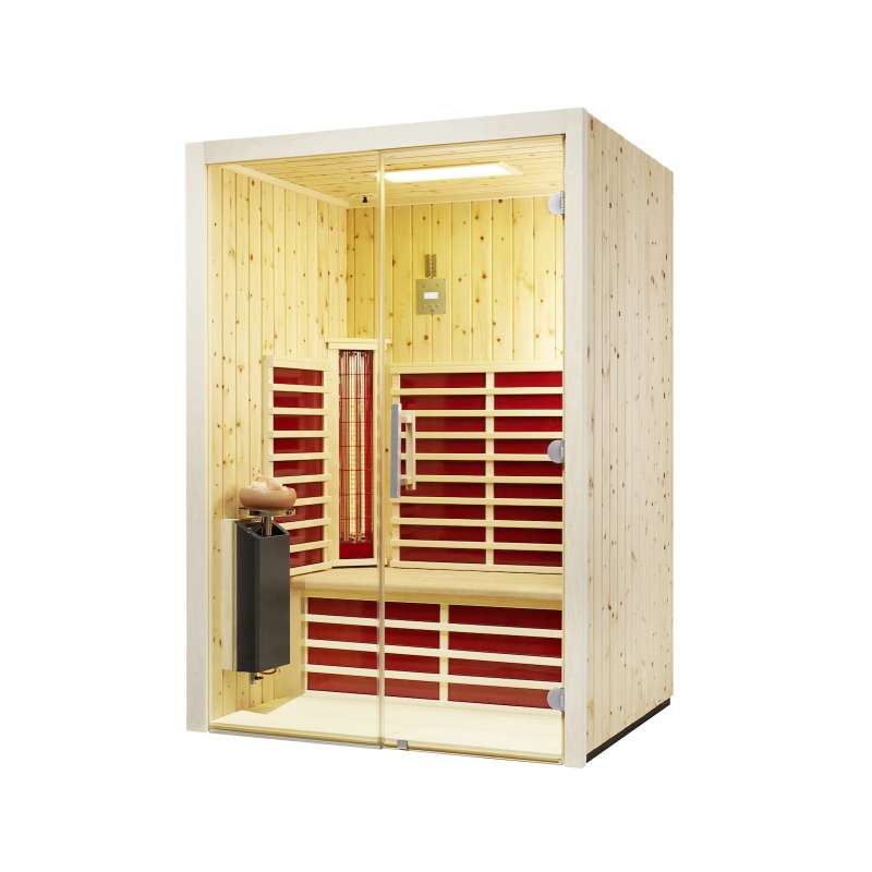 Infraworld TrioSol Glas 145 Zirbe Infrarotkabine mit 2 Infrarotstrahler 145x112x201,5 cm