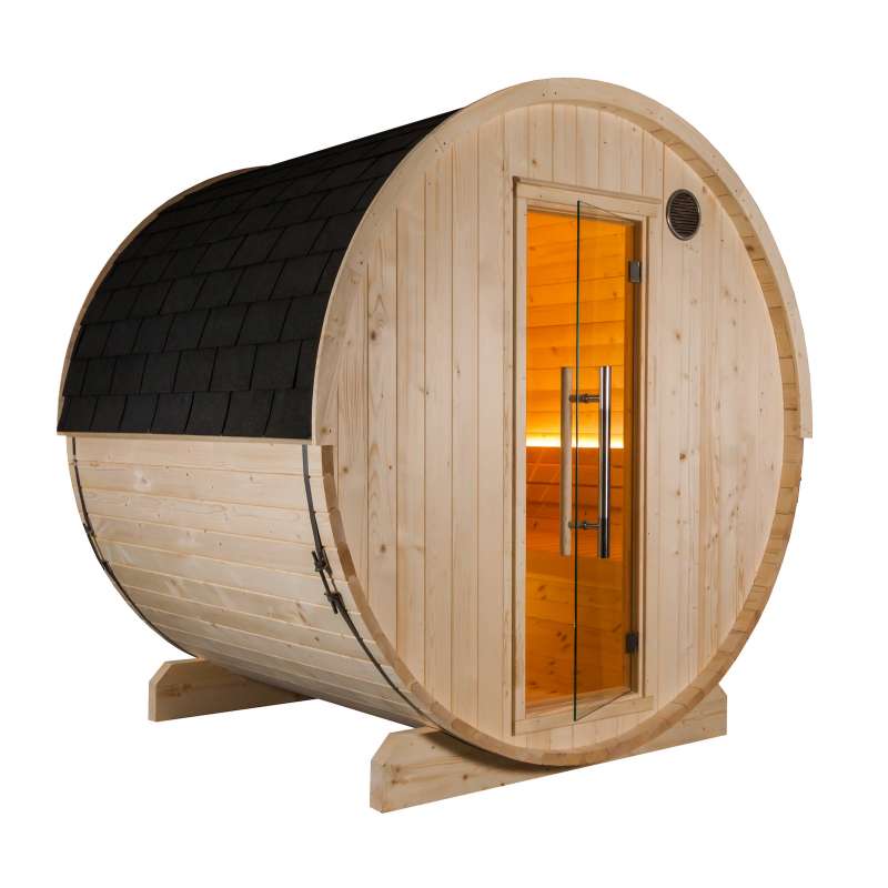 Harvia Kuusi 180 Panorama Fasssauna aus Fichte Saunafass Gartensauna Ø220x180cm