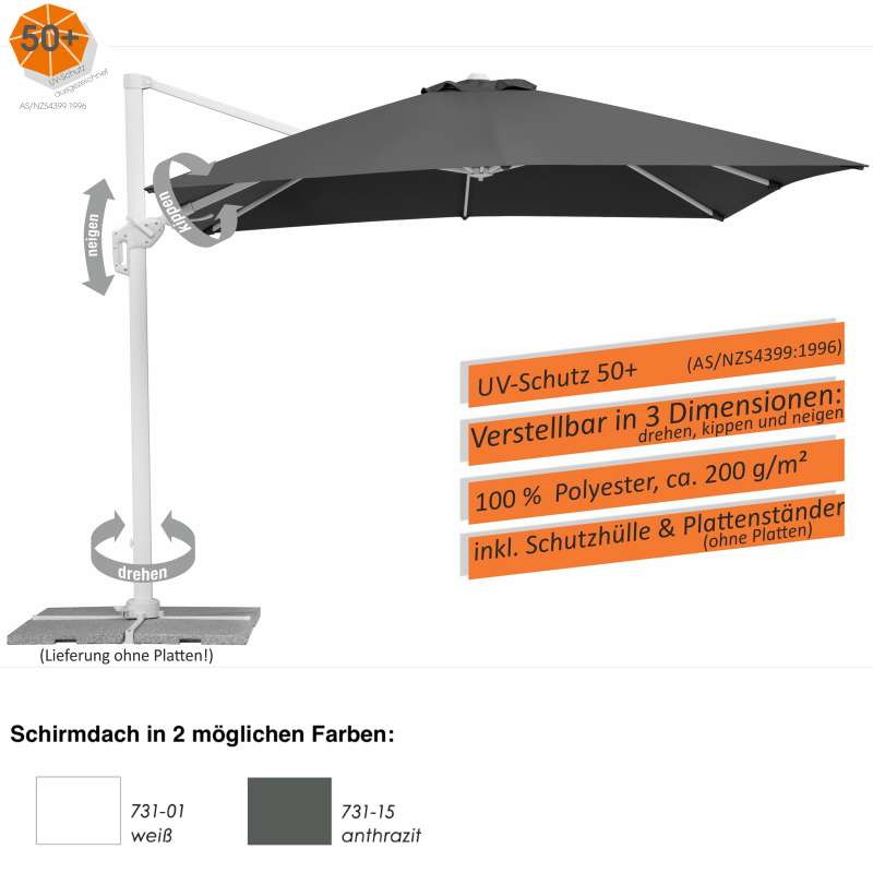 Schneider Schirme Rhodos Twist Bianco Sonnenschirm 300 x 300 cm 2 Farbvarianten Ampelschirm