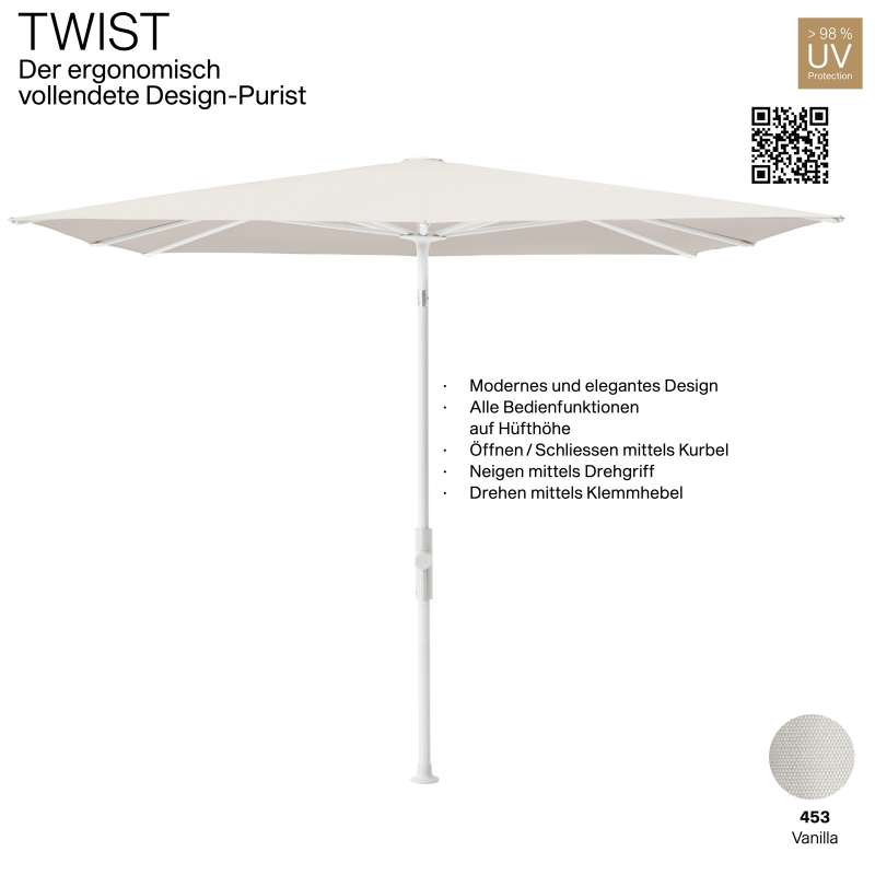 GLATZ Sonnenschirm TWIST 240 x 240 cm Gestell matt weiss Stoff Farbe 453 Vanilla Mittelmastschirm