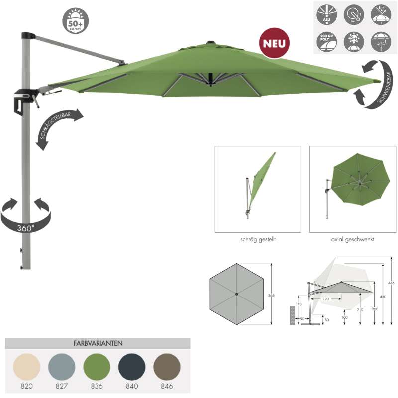 Doppler ACTIVE Pendelschirm ø 370 rund Sonnenschirm Ampelschirm 5 Farben 446251