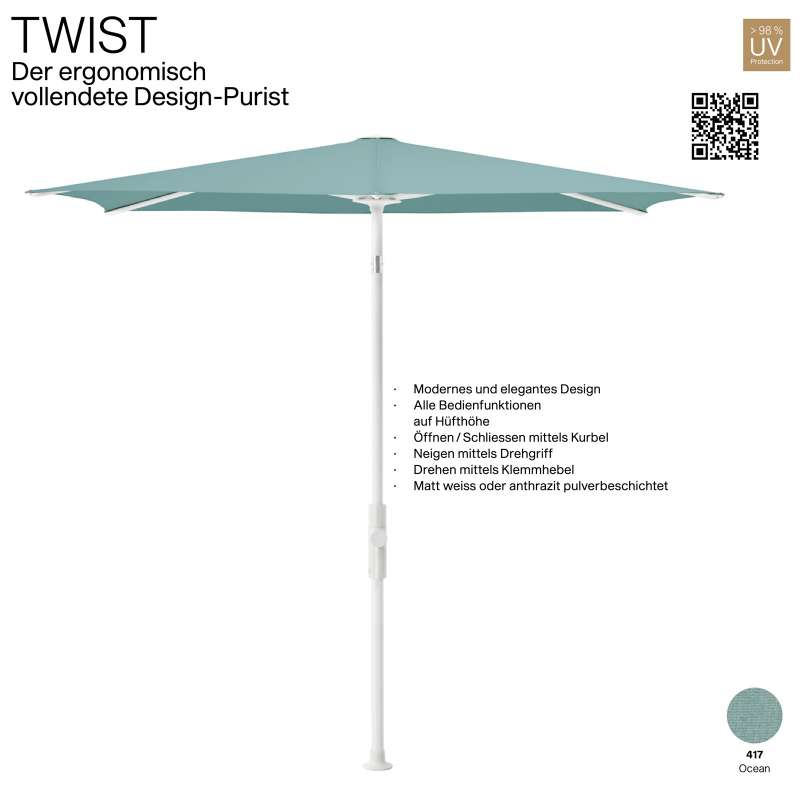GLATZ Sonnenschirm TWIST 240 x 240 cm Gestell matt weiss Stoff Farbe 417 Ocean Mittelmastschirm