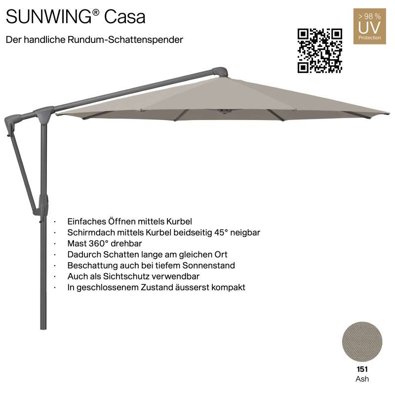 GLATZ Sonnenschirm SUNWING® CASA rund ø 330 cm Gestell anthrazit Farbe 151 Ash Ampelschirm
