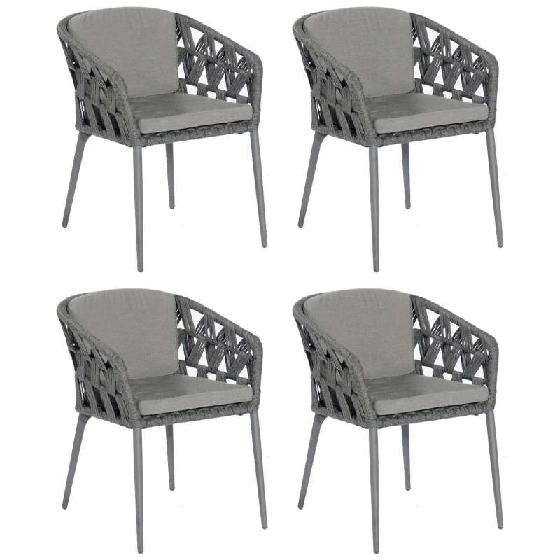 Sonnenpartner 4er-Set Gartensessel Fairmont Aluminium mit Polyrope schwarzgrau Gartenstuhl Sessel
