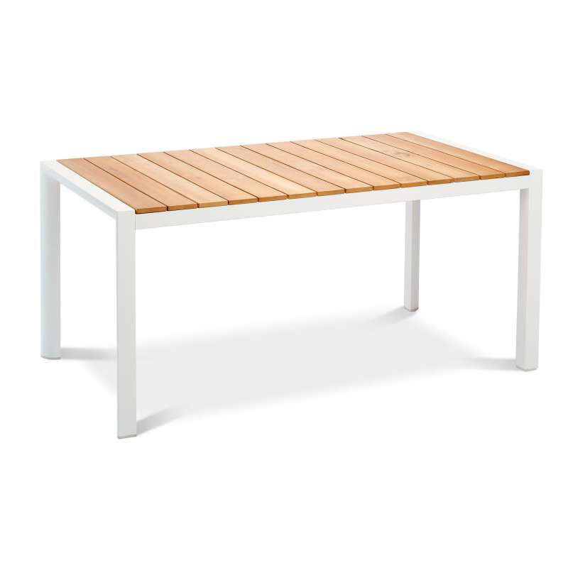 Best Freizeitmöbel Aluminium Tisch Paros 160 x 90 cm weiss/Teakholz Loungetisch