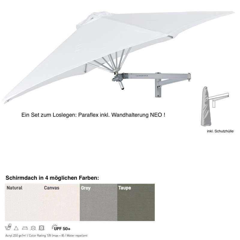 Umbrosa Paraflex ø 270 cm Wandschirm SET inkl. Halterung NEO Sonnenschirm 4 Farbvarianten