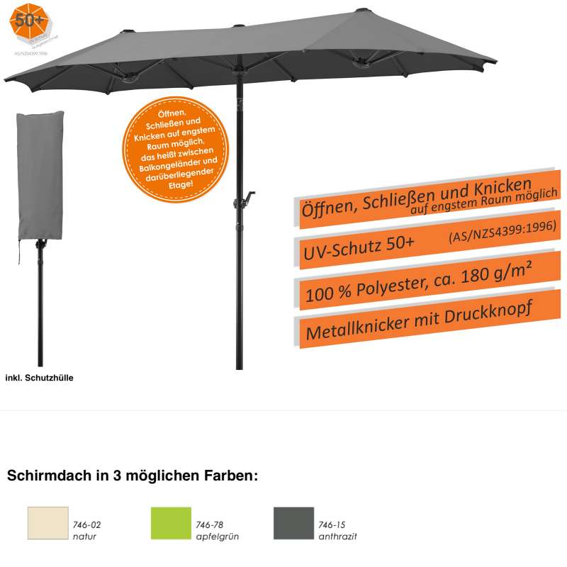 Schneider Schirme Salerno 300 x 150 cm Balkonschirm XXL Sonnenschirm 3 Farbvarianten