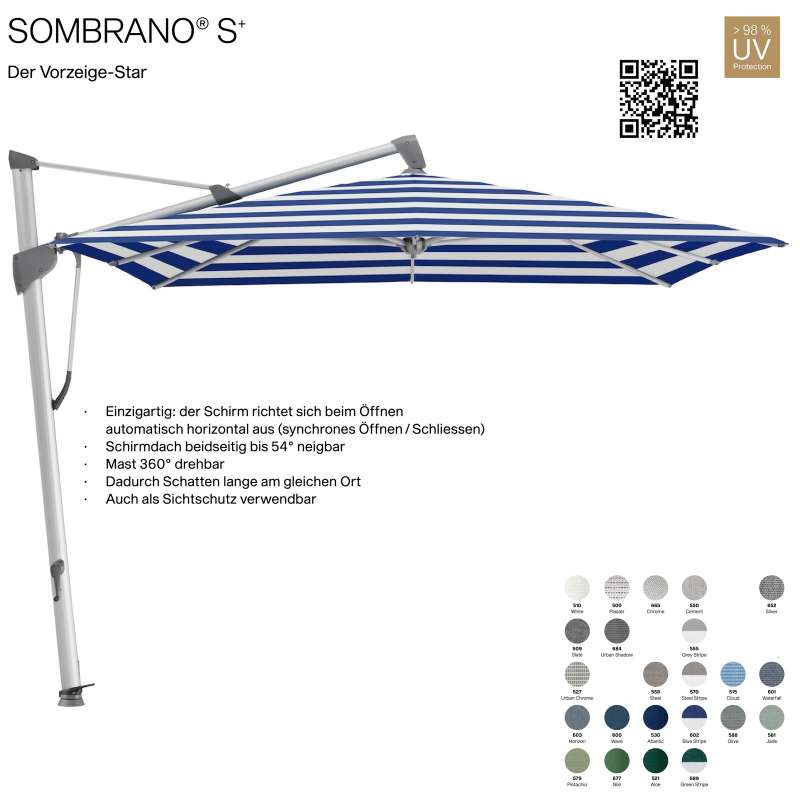 GLATZ Ampelschirm SOMBRANO® S+ quadratisch 350 x 350 cm Freiarmschirm in 23 Farben wählbar