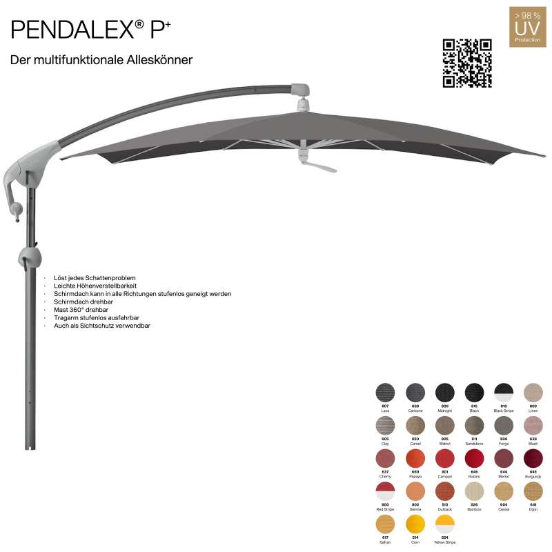 GLATZ Sonnenschirm PENDALEX® P+ rechteckig 285 x 230 cm Stoffklasse 5 in 27 Farben wählbar Seitenmas