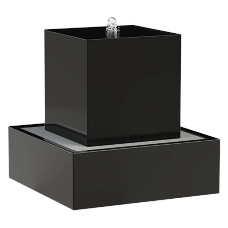 Adezz Wasserblock Aluminium 70x70x70 cm schwarz/weiß Wasserspiel mit Pumpe und LED