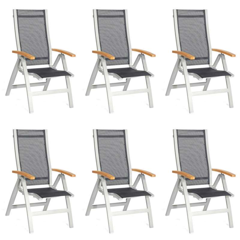 Sonnenpartner 6er-Set Klappsessel Florida Aluminium silber/Textilen schwarz Klapp-Sessel Klappstuhl