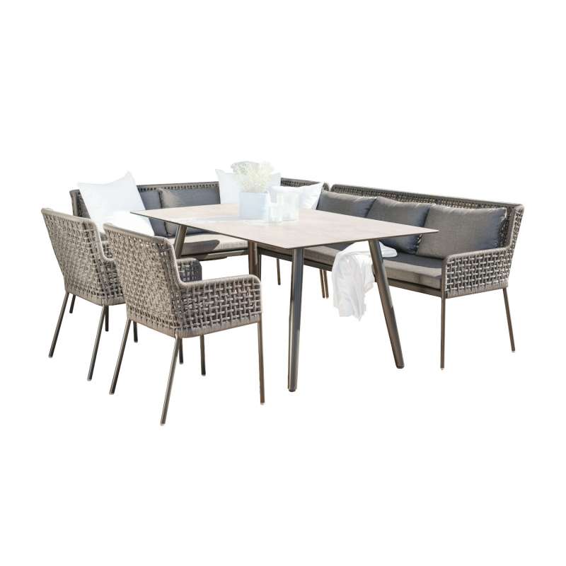 Stern 5-teiliges Dining-Set Greta mit Interno 180x100 cm Alu anthrazit/platin/seidengrau mit Eckbank