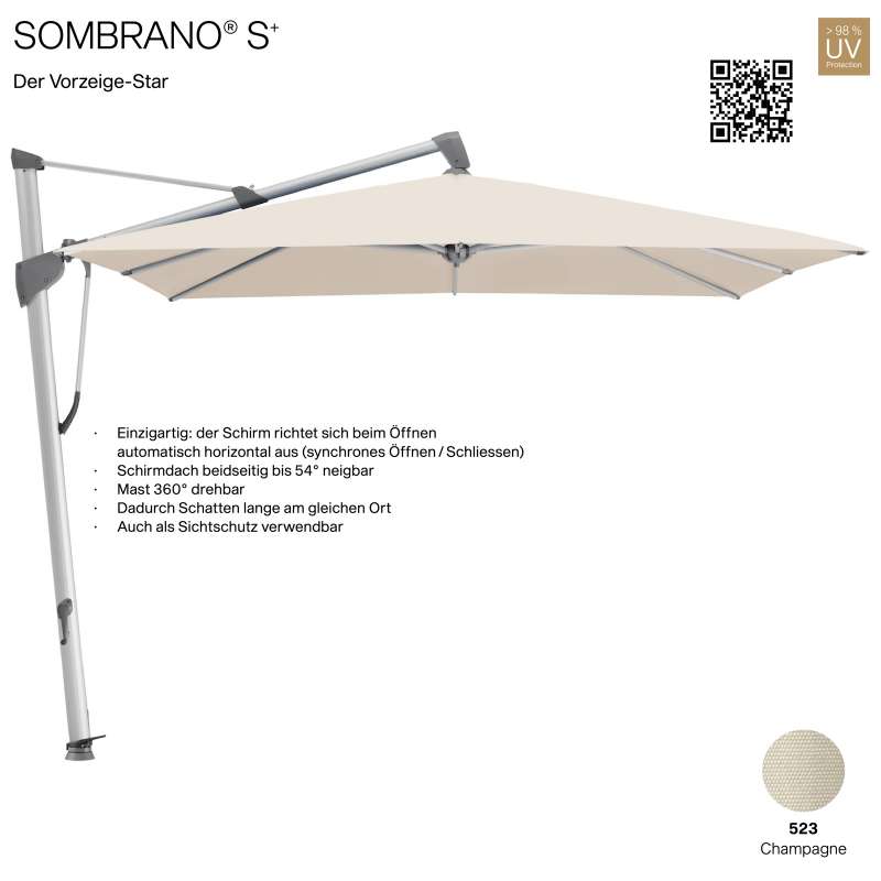 GLATZ Ampelschirm SOMBRANO® S+ quadratisch 300 x 300 cm Freiarmschirm Farbe 523 Champagne