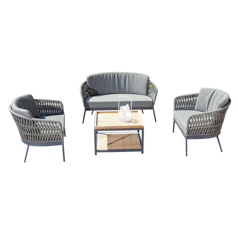 Sonnenpartner 4-teilige Lounge-Sitzgruppe Advokat & Square mit Tisch Aluminium mit Teakholz/Polyrope
